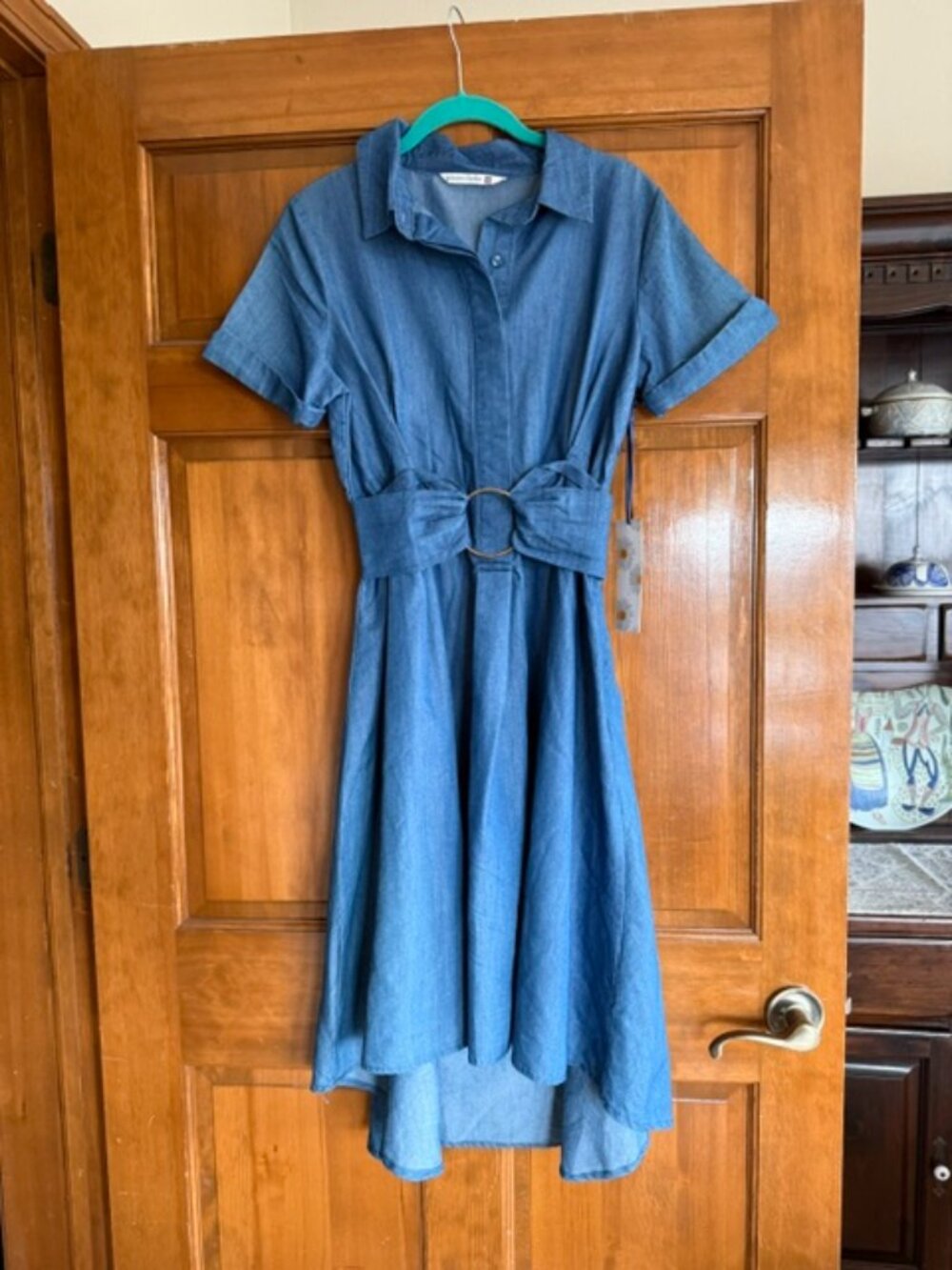 NWT Given Kale Size S lightweight denim dress. Longer in the back than front